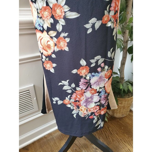 SHEIN Women Black Floral Polyester Round Neck Short Sleeve Knee Length Dress 4XL - Picture 4 of 12